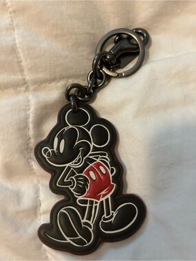 Disney Brown Leather Mickey Mouse with Gunmetal Hardware keychain
